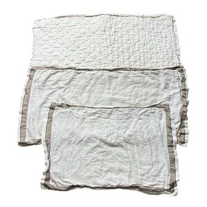 Pottery barn set of 3 pillow cases brown varying sizes one quilted